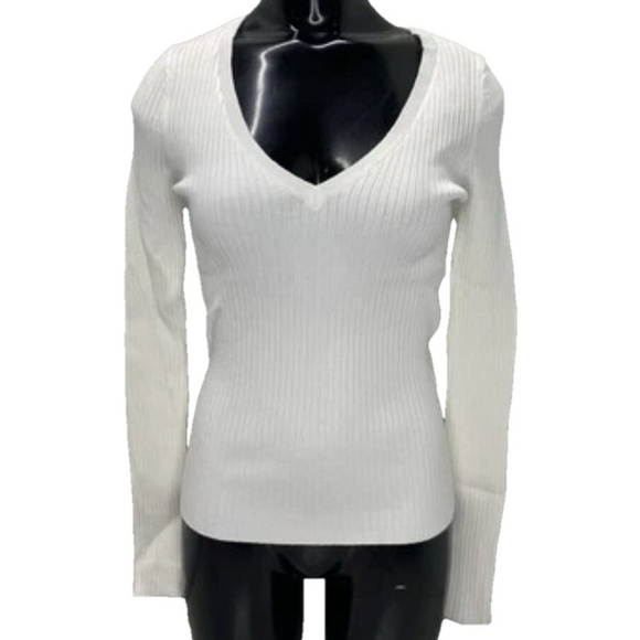NEW THE KOOPLES Womens Sweater Top White Size 1/S Rib Knit V-Neck Pullover - Picture 1 of 11